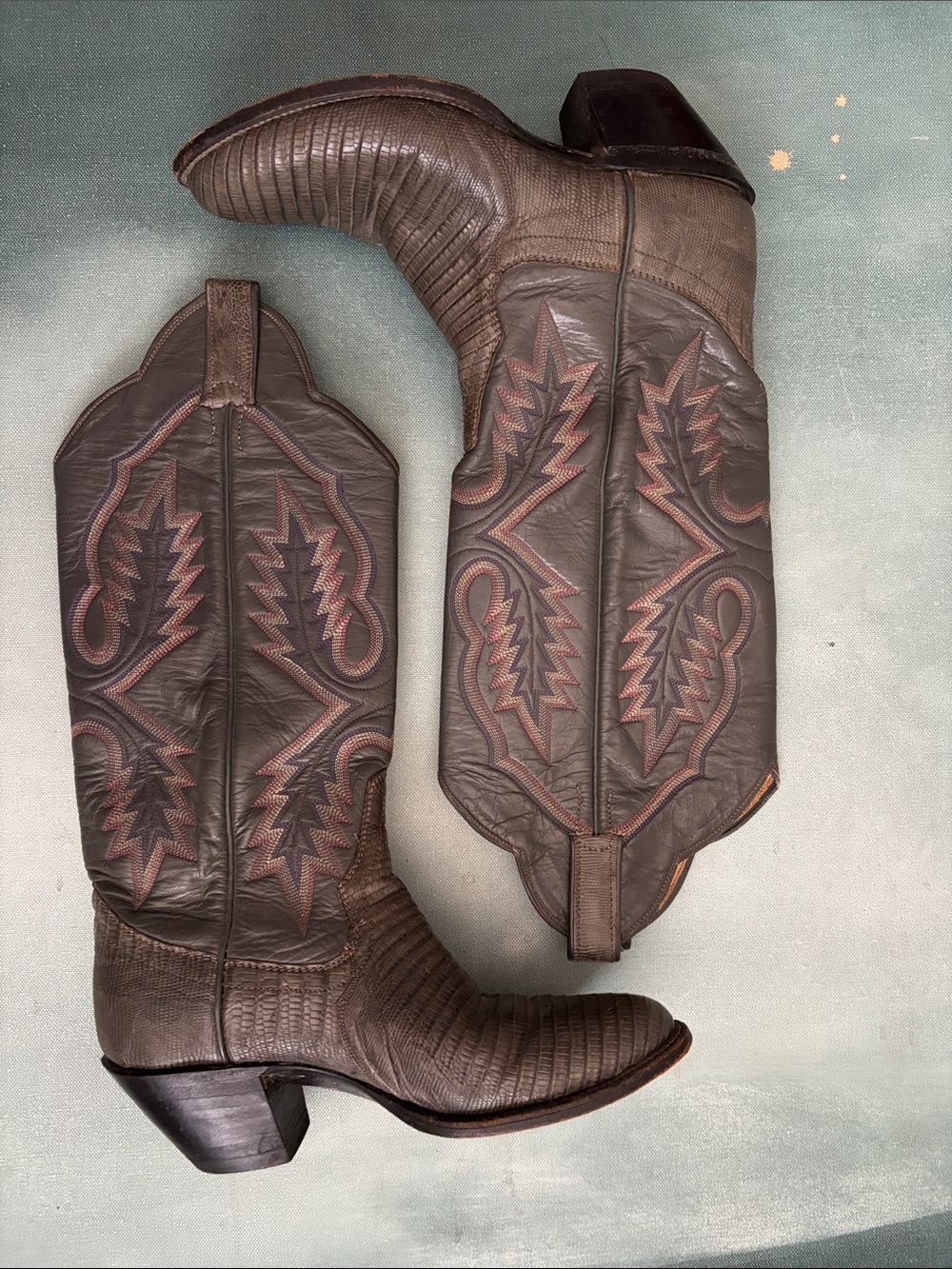 Vintage Panhandle Slim Teju Lizard Leather Cowboy Boots Sanders Mexico